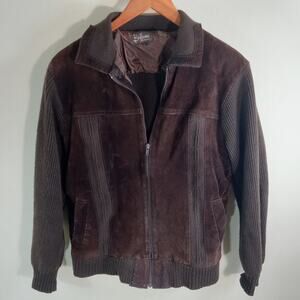 Vintage Buffums Men's Leather Suede Knit Bomber Jacket Brown Coat Large
